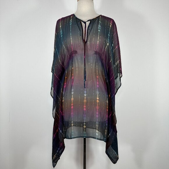 NWT Twelfth Street by Cynthia Vincent Size P Silk Multicolor V Neck Poncho - Picture 1 of 15